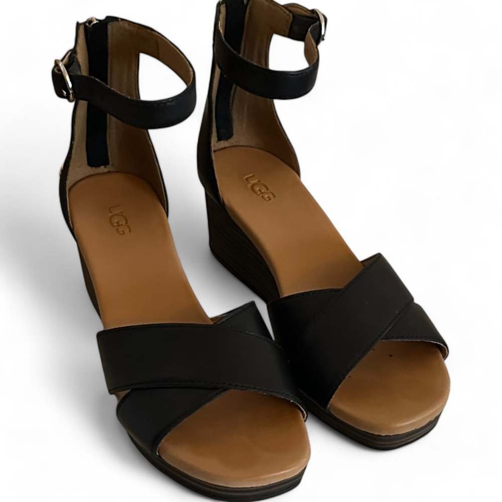 Women's UGG Eugenia Wedge Sandals Size 6.5 Black